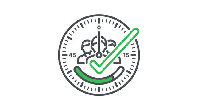 Green checkmark on speedometer dial face.