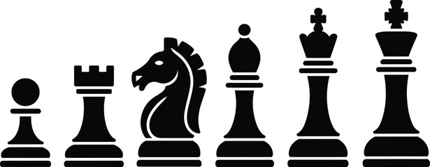 Chess piece silhouettes illustration set, generic standard strategy game pieces for board game and tactical design. © FASTSEO
