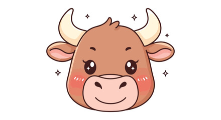 Fototapeta premium Cartoon Brown Cow Face with Happy Expression in Flat Design Style Illustration