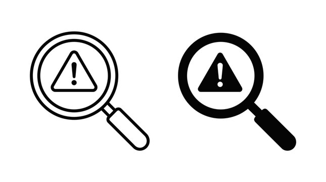 Two magnifying glasses inspect warning signs closely.