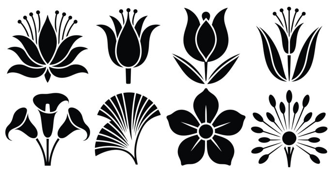 Art Nouveau Flower Plant Design Element with Vintage 1920s and 1930s Floral Motif Symbol in Elegant Decorative Style