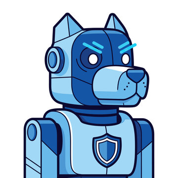 Blue robotic guard dog mascot illustration with shield emblem