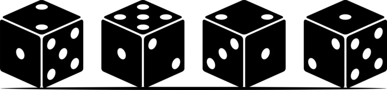 Black Dice Silhouette Set with Casino Gaming Cubes and Random Chance Symbols for Board Game Graphic Designe