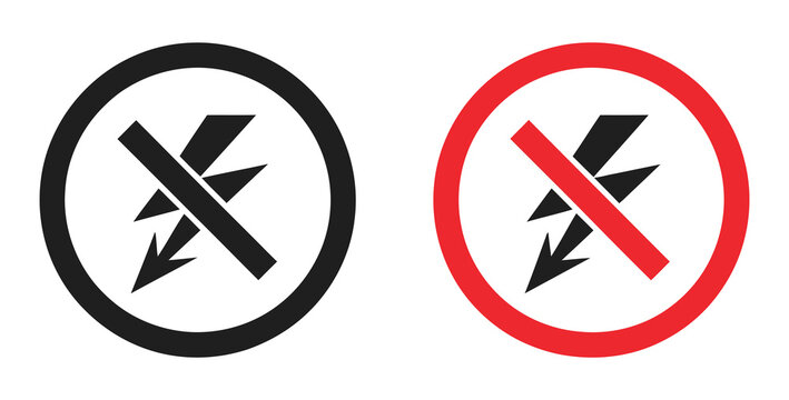 Lightning and no lightning electricity sign vector icon set with flash, blackout symbol, power outage and warning alert, vector