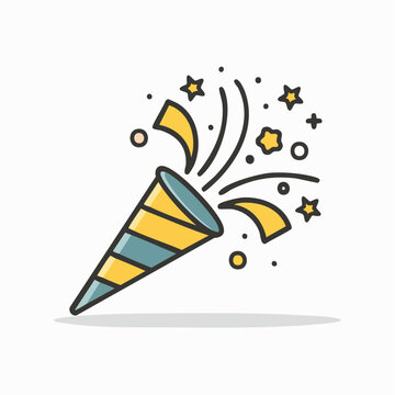 Party Popper Icon with Confetti and Stars