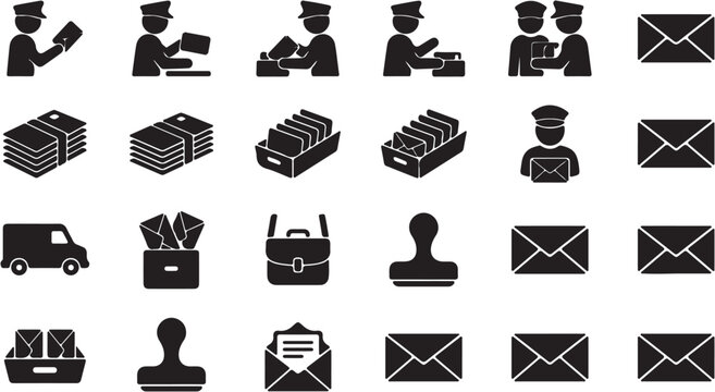Black icons of office workers sending mail.