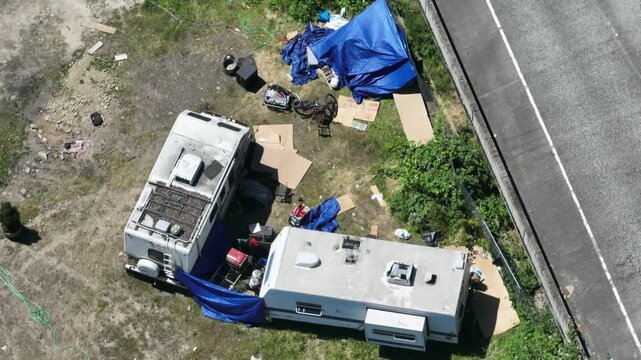 Portland Oregon Homeless Camp Drone Aerial View