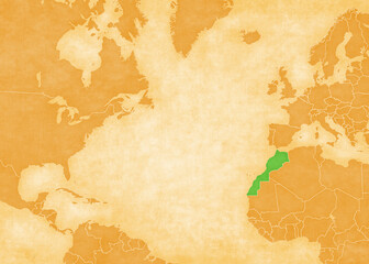 Ocher map of North Atlantic Ocean - Morocco © Tindo