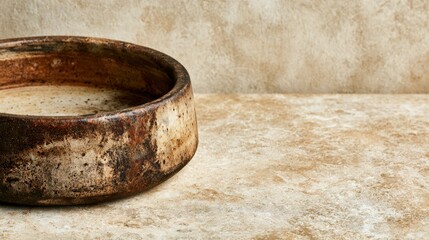 Fototapeta premium ceramic water bowl on stone surface with empty space to the right