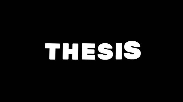Bold white Thesis typography animated on a dark background, creating a clean and professional title scene for education, academic, research, or presentation video projects.