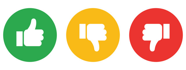 Like, dislike and neutral thumb symbols with feedback rating icons featuring thumbs up, down and sideways gestures, vector ©   welcome SAIFUL