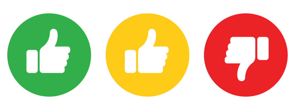 Like, dislike and neutral thumb icon set for customer feedback, review ratings and approval reaction symbols, vector