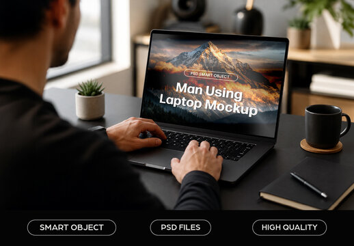 Man Using Laptop Mockup