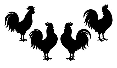 Decorative roosters vector illustration colorful farm poultry collection isolated on white © MdMiraz