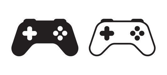 Black and white game controller icons, vector set, gaming interface symbols, console buttons, joystick elements, minimal UI, isolated, editable, modern © vision Alamin vai A