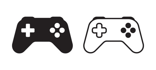 Black and white game controller icons, vector set, gaming interface symbols, console buttons, joystick elements, minimal UI, isolated, editable, modern © vision Alamin vai A