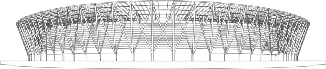 Architectural wireframe stadium design, circular arena structure, modern engineering trusses, geometric lattice framework, symmetry, precision, construction artwork © MdAriful