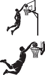 Basketball player dunking silhouette action set with hoop © Neural Nexus