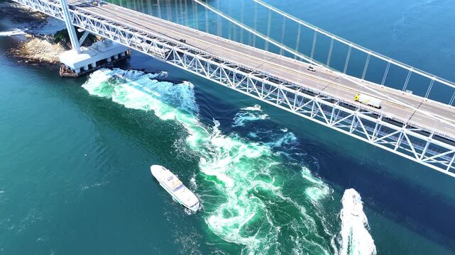 Naruto Strait | Whirlpools | Bridge | Top Down View | Japan - 4K Aerial Video
