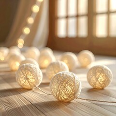 Obraz premium Soft, glowing cotton ball string lights create a warm, inviting atmosphere