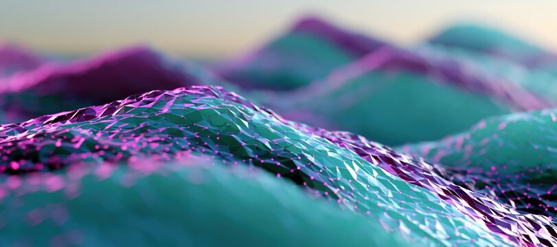 Futuristic holographic waveforms flowing through smooth network nodes