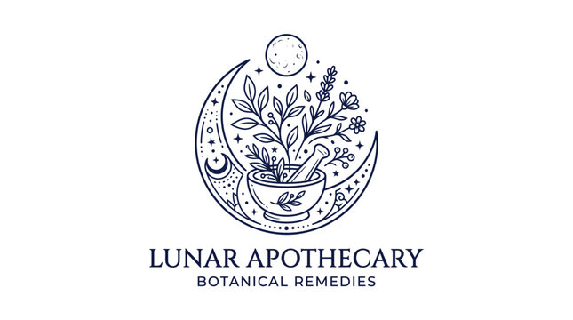 Lunar apothecary botanical remedy logo design.