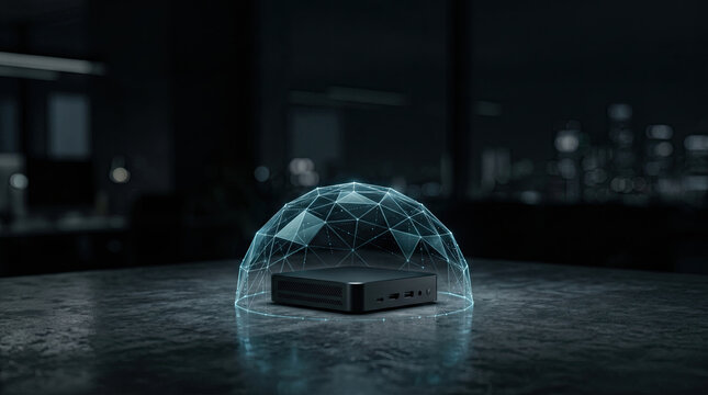 Secure endpoint device protected by digital shield representing IoT network security and cyber defense