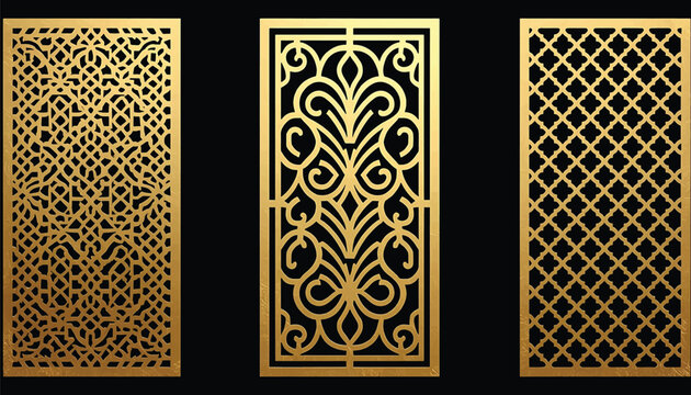 golden decorative laser cut panels with intricate patterns, interior