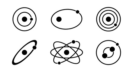 Minimalist solar system icons, black orbit line art set, 6 planetary vector symbols © Shahidul