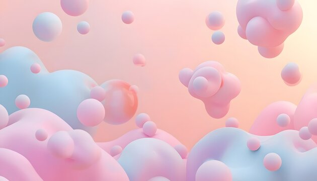 Soft 3d squishy bubbles floating on a pastel gradient background featuring smooth organic shapes and dreamy light effects for modern abstract creative design