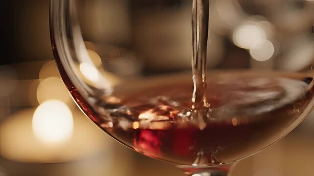 Closeup of red wine being poured into a glass with bokeh background 1.
