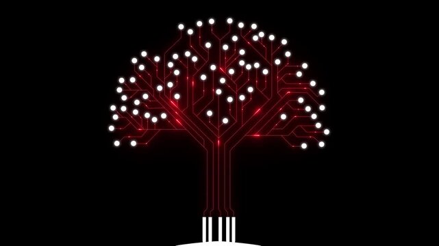 Circuit tree on black background. Science and technology concept video on transparent background.