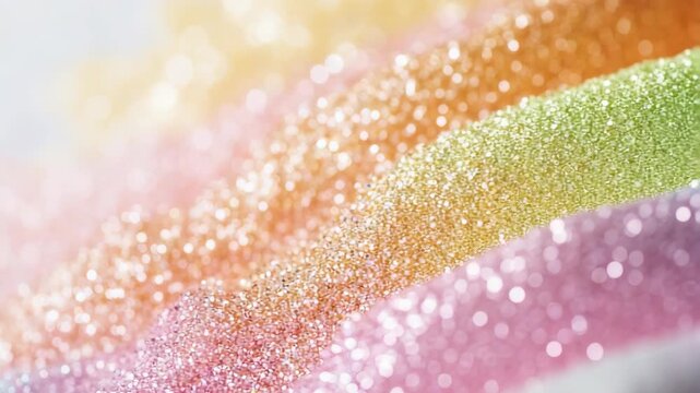 Different colors blend together in shiny grains on a flat surface. This art shows how colors can create a lively look. The time shows the clarity of the colors