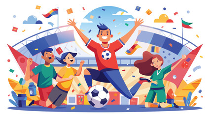 Naklejka premium Football World Cup Celebration Vector with Fans Stadium and Soccer Energy