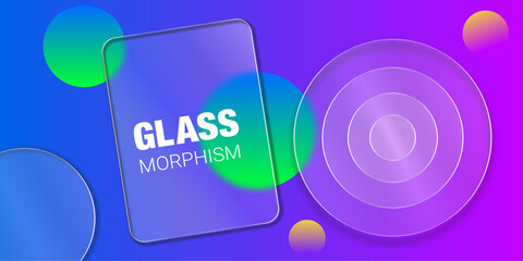 Fototapeta premium Vibrant glass effect background with gradient circles and text overlay modern design
