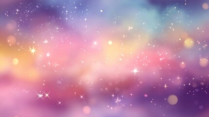 Fototapeta premium Vibrant deep space scene featuring a colorful cosmic nebula with glowing stars, swirling interstellar dust, and a dreamy, ethereal atmosphere in purple, pink, and gold hues.