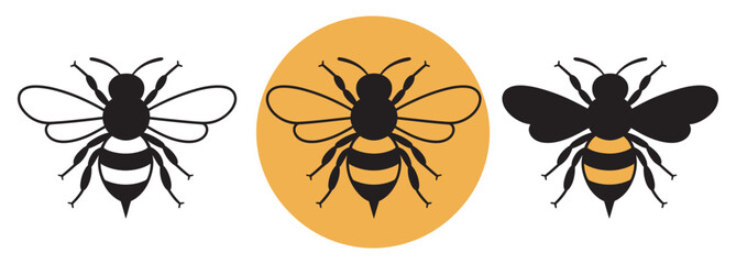 Three bee illustrations in different styles vector art insect design, honey bee set, flat cartoon and realistic styles, isolated white background © vision Alamin vai A