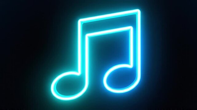 Glowing Cyan Neon Music Note Icon Minimal Audio Graphic