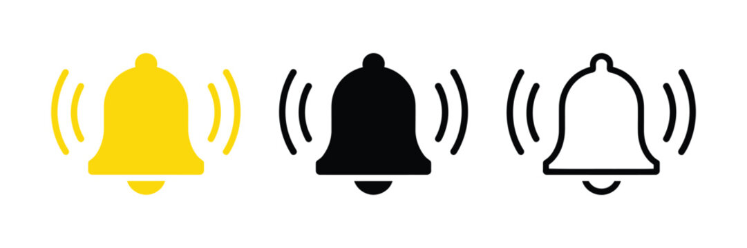 Notification bell icon set with incoming inbox message, new alert symbol and alarm notification concept for communication