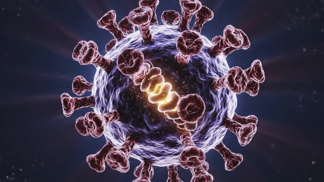 Microscopic 3D Render of Virus Cell with Internal Genetic Material