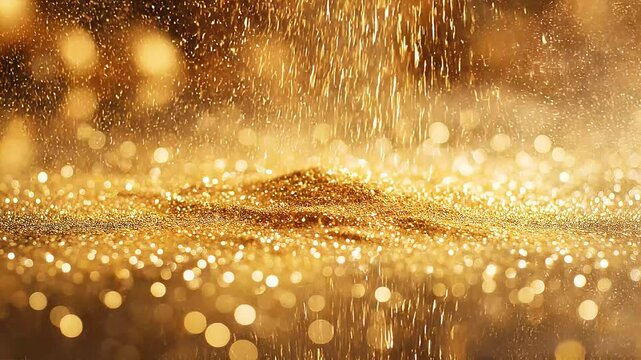 Elegant Golden Dust Rain Floating over a Shimmering Glitter Ground