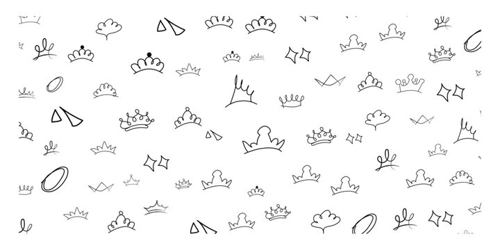 Crown Doodle Pattern, Hand Drawn Royal Crown Background, Minimal Tiara Sketch Collection