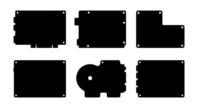 Electronic Components Silhouettes, Circuit Board Shapes, Technology Parts