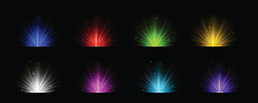 Colorful Magic Light Rays and Sparkling Sunburst Effects Set