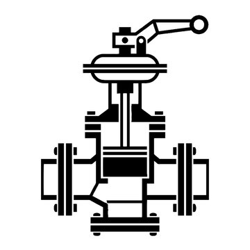 Detailed industrial control valve cross-section vector illustration, showcasing internal components, a piston, and a lever handle in a clear, technical diagram style