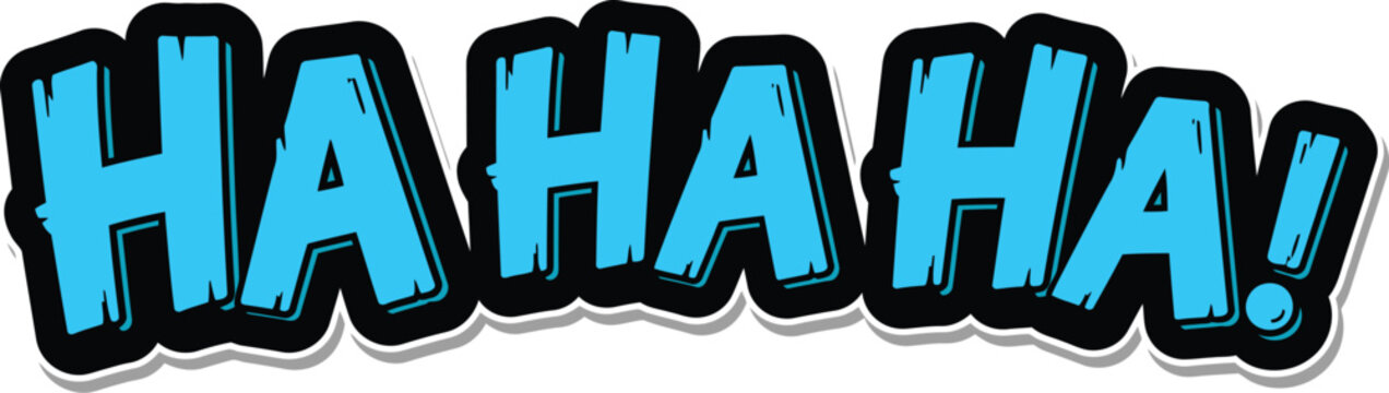 Comic book style 'haha' text bright blue with black outline