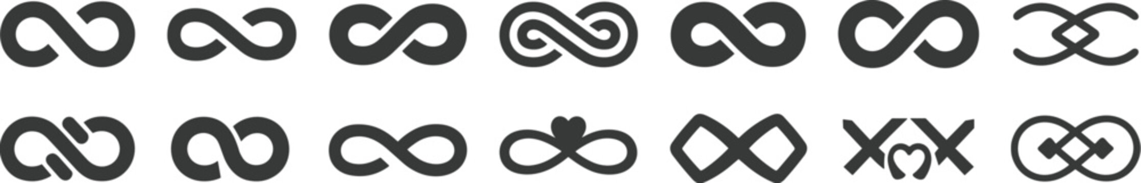 Collection of Stylized Infinity Symbol Variations in Black loop endless