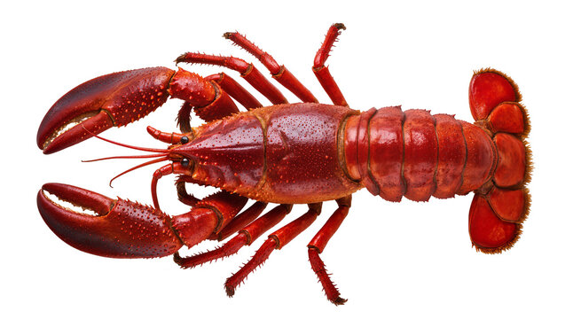 Bright red cooked lobster with large claws, isolated on transparent background