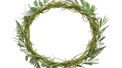 Natural green wreath with delicate leaves and vines on a clean backdrop for organic design elements © NB_Visual_Work