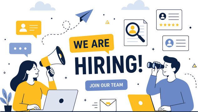 We Are Hiring Recruitment Flat Illustration